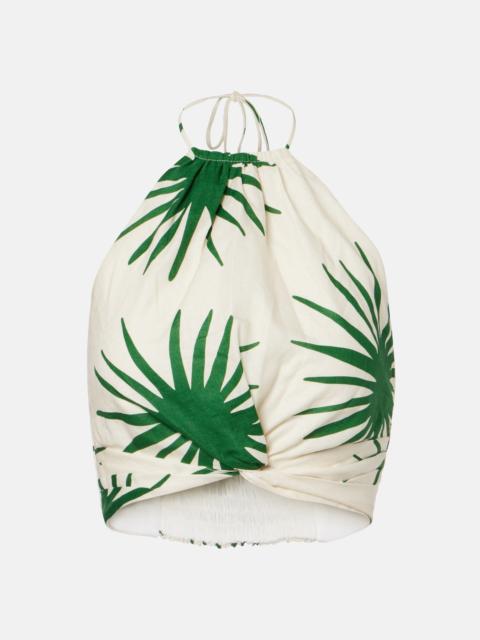 Lodi printed halterneck linen crop top