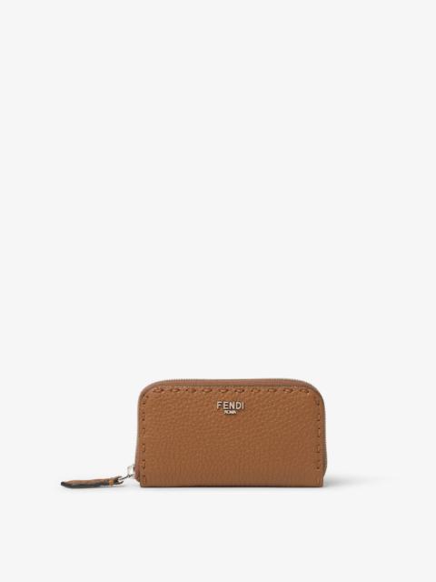 Selleria Zipper-Around Mini Tan-color and sunflower yellow Selleria wallet with 92 hand-sewn stitche