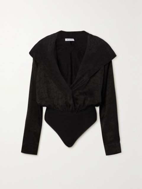 Archetypes hooded satin-jacquard bodysuit Black