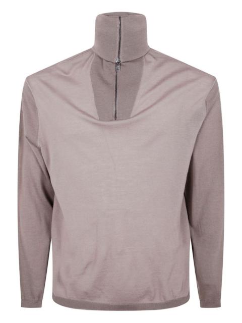 high-neck zip-neck sweatshirt