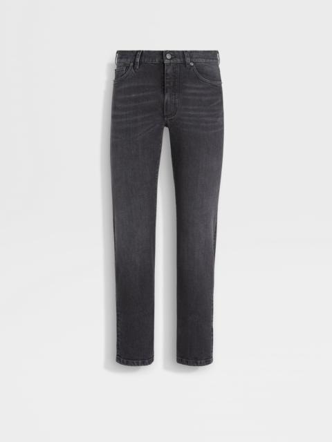 DARK GREY STONE-WASHED STRETCH COTTON ROCCIA JEANS