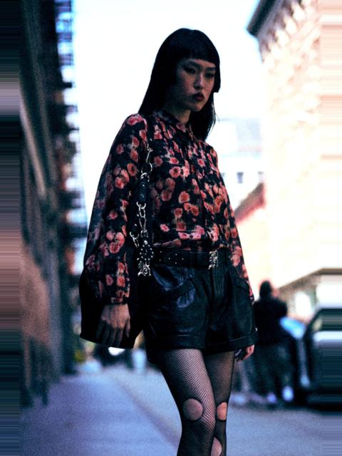 SHRUNKEN BLOUSE WITH PLEATED TUXEDO FRONT