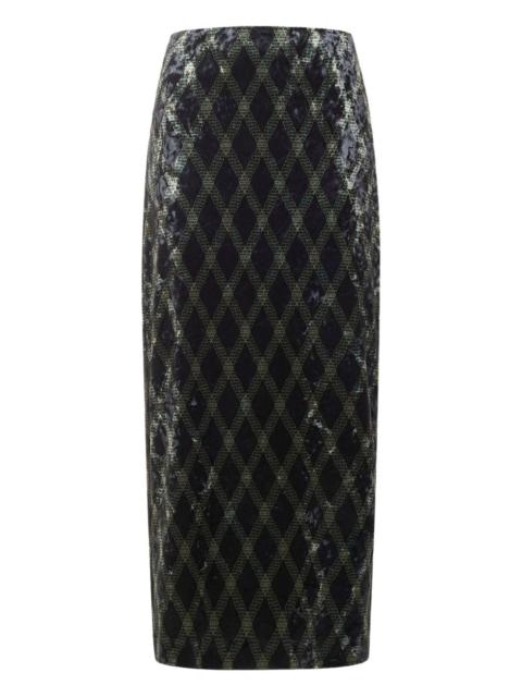 diamond-pattern midi skirt