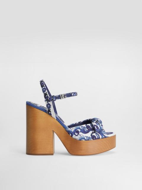 Majolica-print wedge sandal