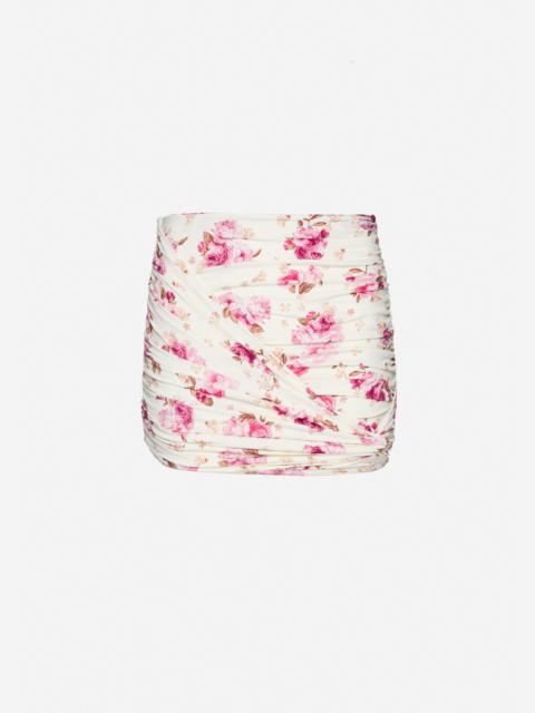 Draped mini swim skirt in cream floral print