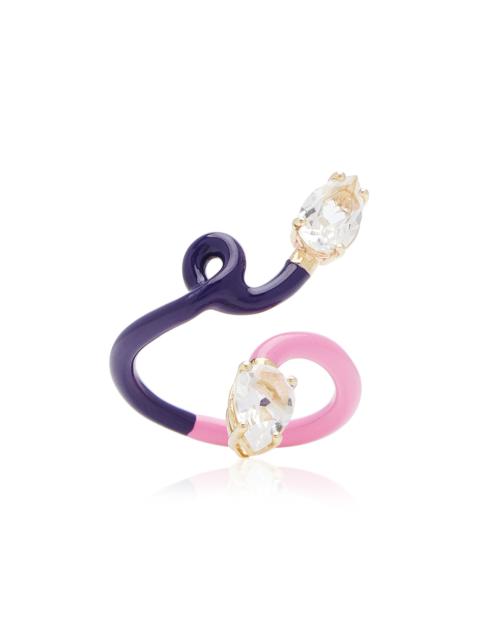 B 9K Yellow Gold Crystal Enameled Double Vine Ring multi