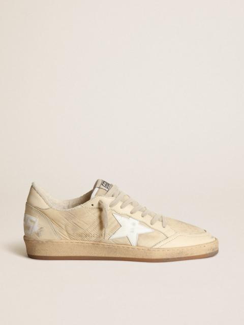 Women’s Ball Star sneakers in milk-white nylon with white leather star and milk-white leather heel t