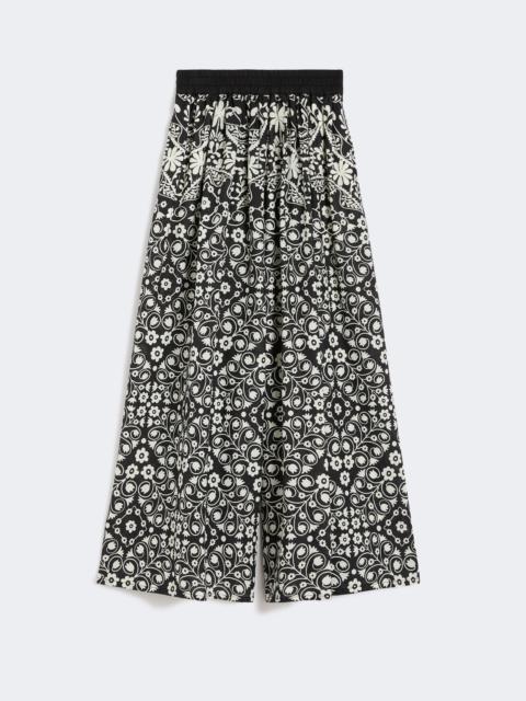 Wide-leg printed cotton trousers - BLACK