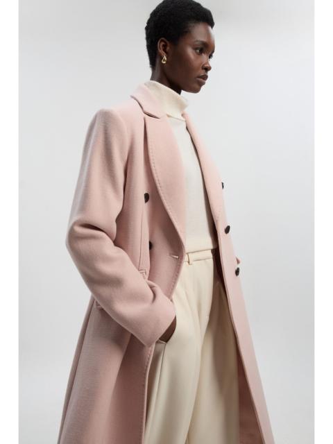 Wool Fitted Double Breasted Tailored Midi Coat