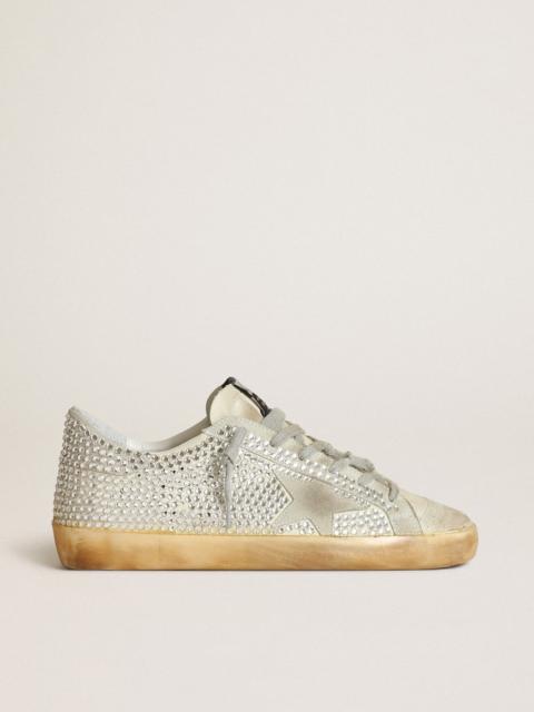 Super-star sneakers in off-white nubuck and silver crystals with ice-gray suede star