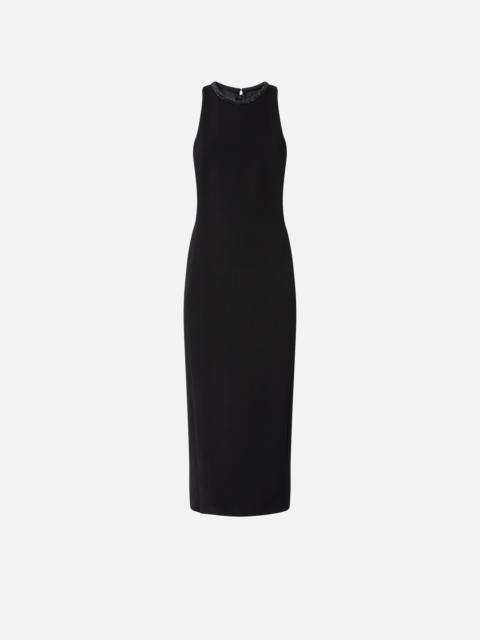 BLACK SHEATH DRESS WITH RHINESTONED NECKLINE