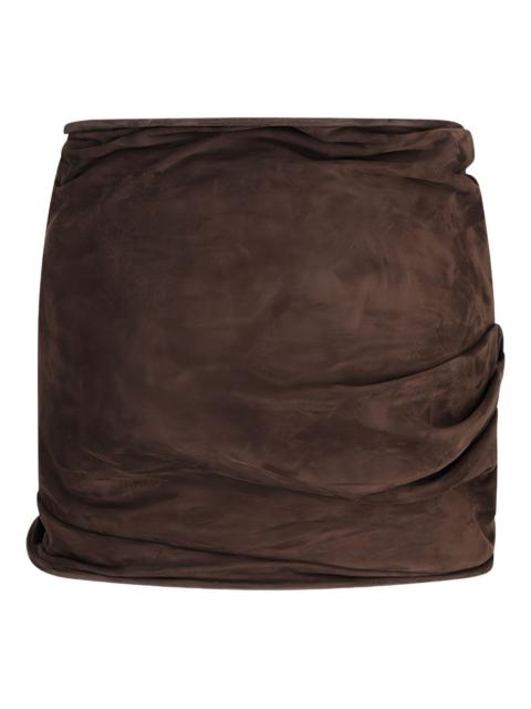 rose-detail suede skirt