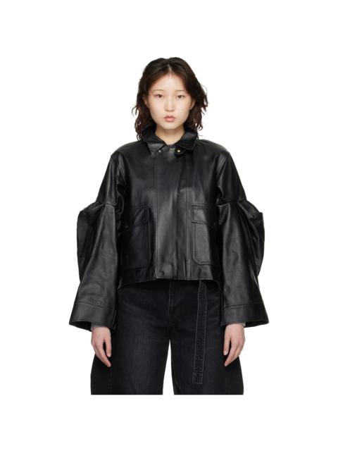 Black Leather Blouson Jacket