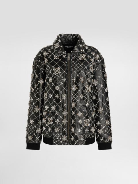 Vintage leather jacket with embroidery