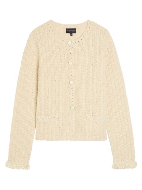 Emporio Armani Fringed Cotton-blend Crochet Cardigan