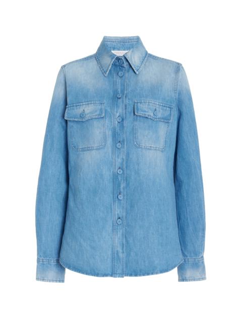 John Austin Shirt in Light Blue Denim Recycled Cotton Linen