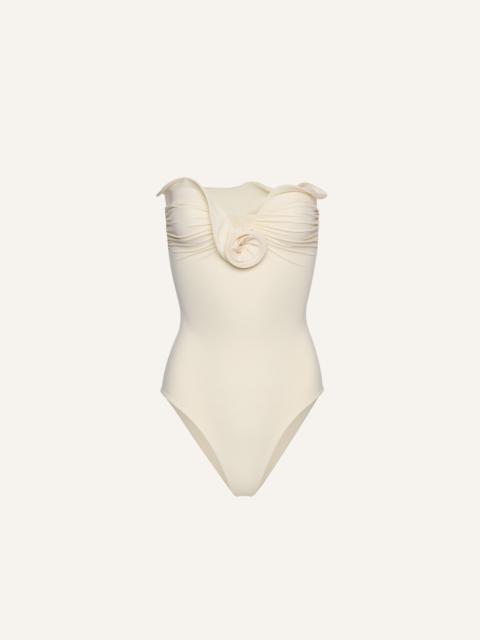 Sculptural rose bustier swimsuit in cream