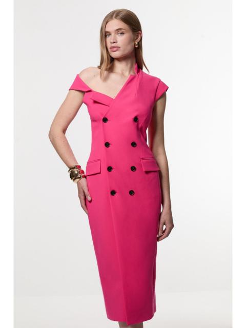 Compact Stretch Asymmetric Collar Tailored Pencil Maxi Dress