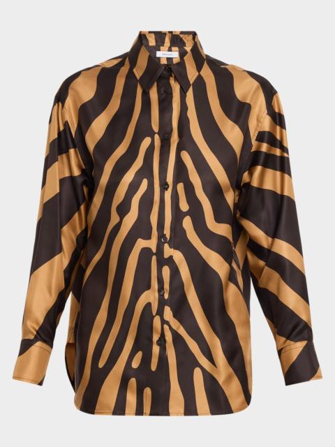 Zebra Silk Twill Button-Down Shirt