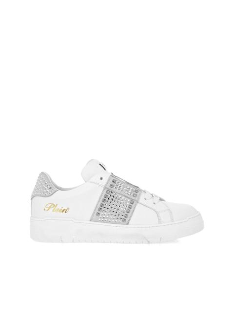 crystal-embellished leather sneakers