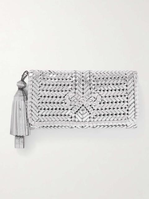 Neeson tasseled metallic leather clutch