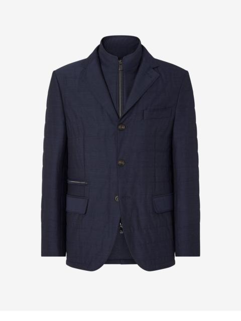 Blue stretch technical wool jacket with detachable vest