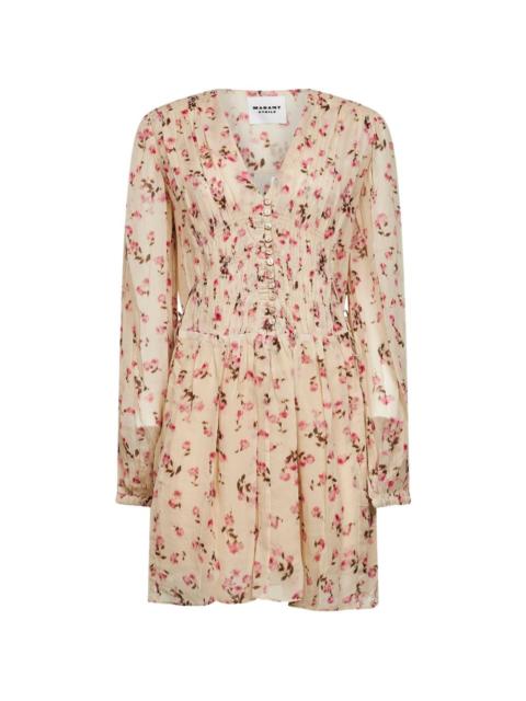 button floral smocked dress