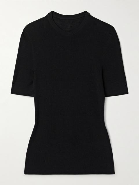 Celina ribbed wool-blend top Black