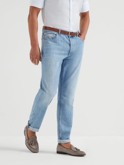 Lightweight denim traditional fit five-pocket trousers