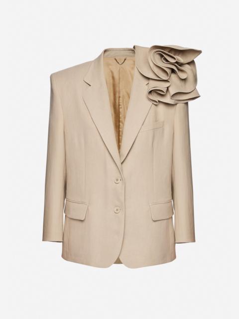 Linen flower blazer in beige