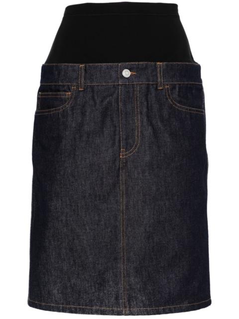 hybrid denim midi skirt