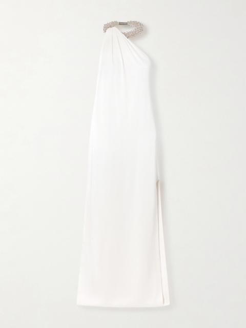 One-shoulder Embellished Satin-crepe Gown