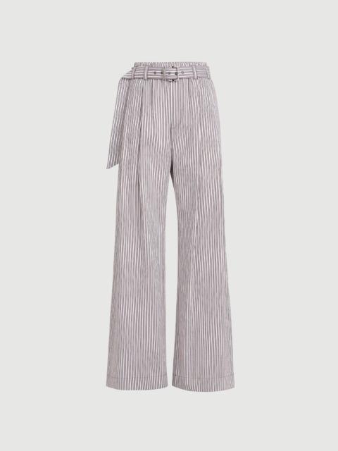 Striped cotton and silk poplin loose track trousers with monili