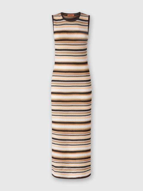 Sleeveless midi dress in striped wool and viscose