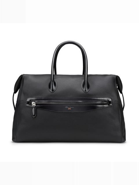 Black tumbled leather weekend bag