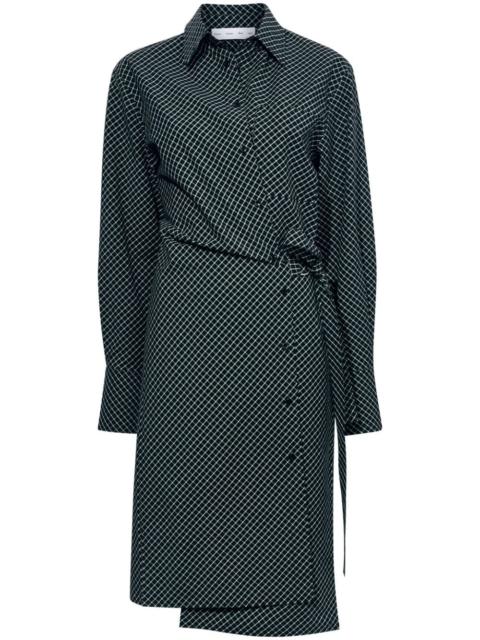 check-print poplin wrap dress