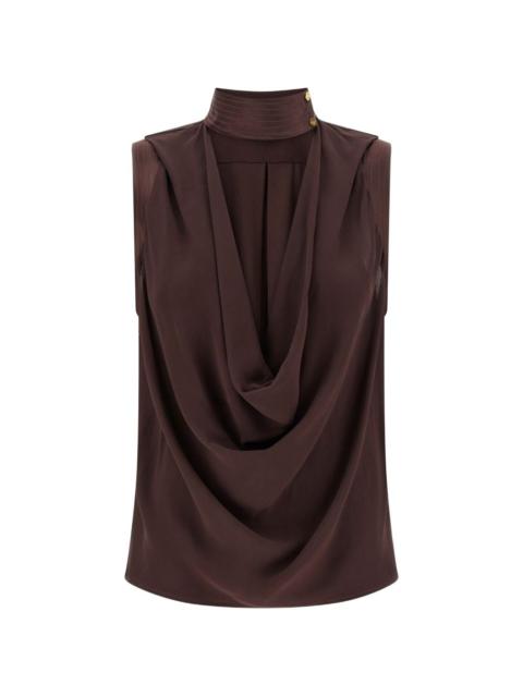 high-neck draped top