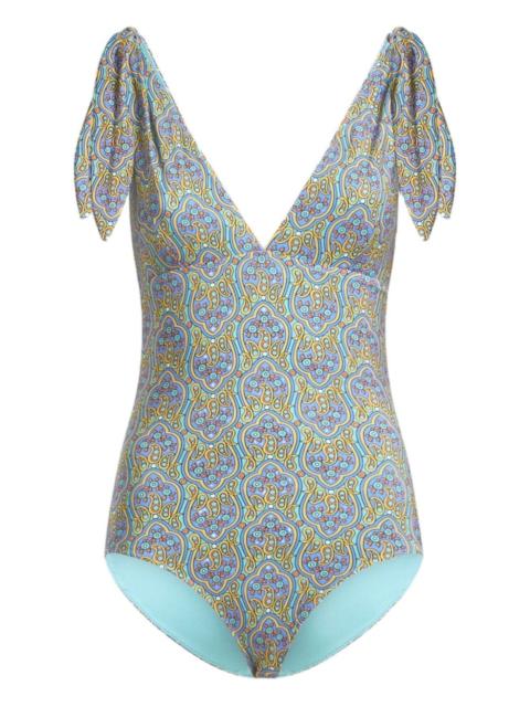 printed tie-shoulder swimsuit