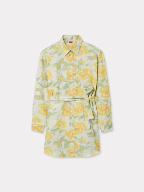 'KENZO Peonies' kimono sleeve shirt dress in cotton linen