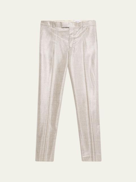 Men's Metallic Wool Flat-Front Cigarette Trousers
