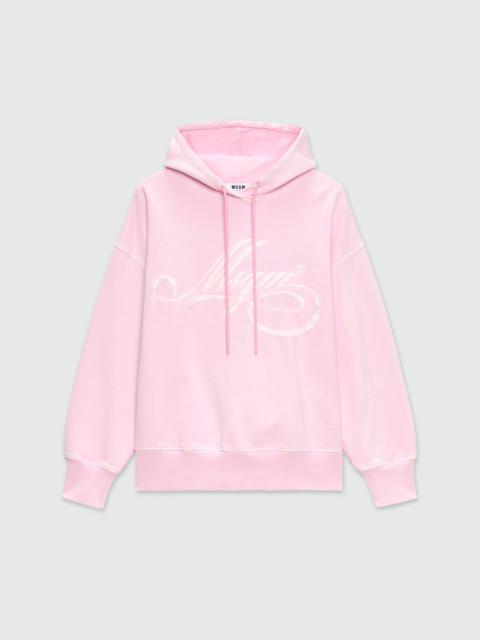 Pink jersey hoodie with cursive MSGM logo