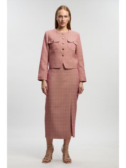 Petite Tailored Check Pencil Midi Skirt