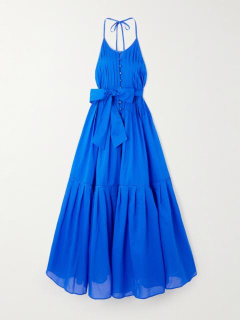 Patmos Belted Tiered Cotton-poplin Halterneck Maxi Dress