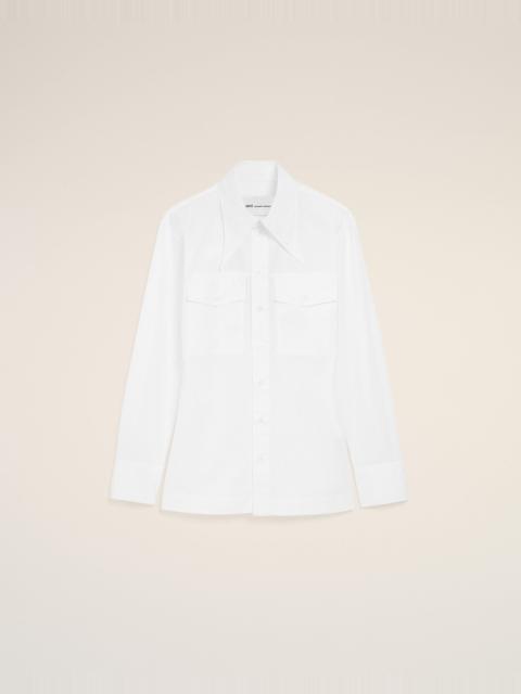 WHITE COTTON SHARP COLLAR FITTED SHIRT