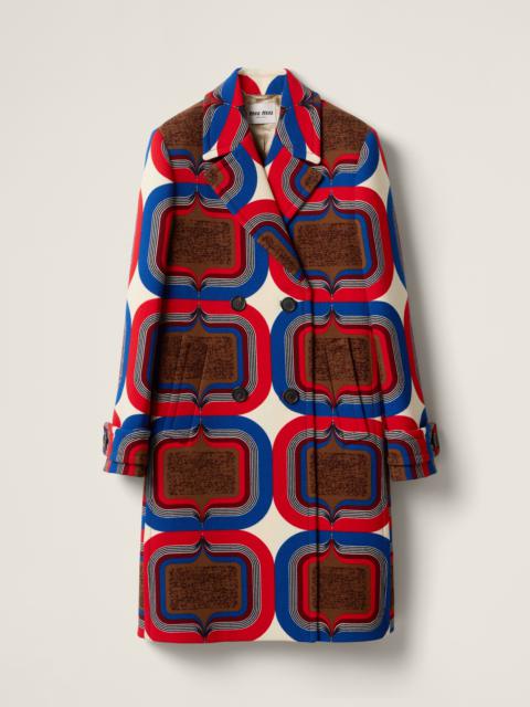 Double-breasted printed natté coat