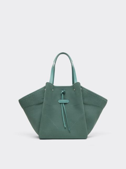 Knitted and leather tote bag