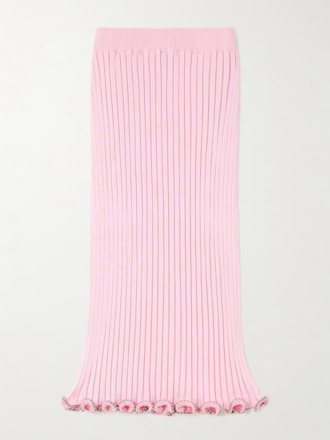 Bead-embellished Ribbed-knit Midi Skirt