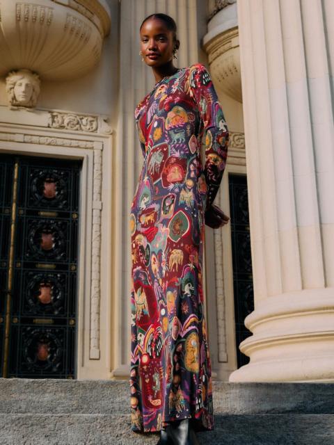 Multicolor Artsy Surreal Land Long Sleeve Maxi Dress