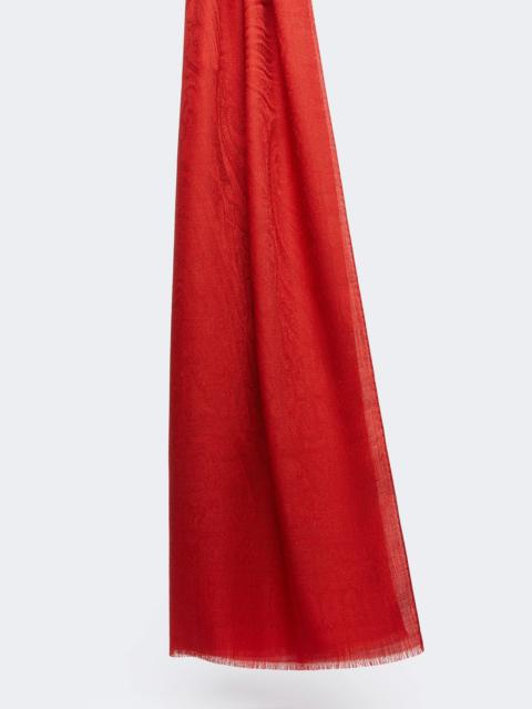 Jacquard wool and silk yarn stole - RED