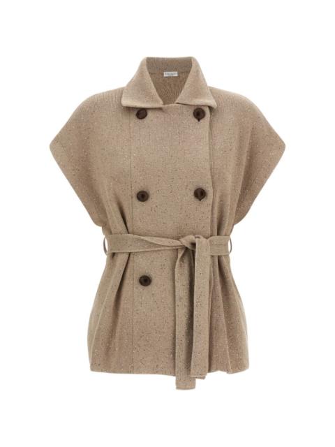 sequin-application double-breasted coat